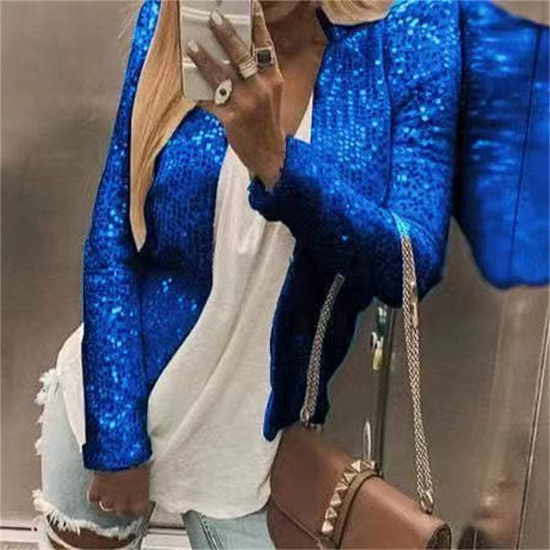 Women's Colorblock Sequin Short Jacket | Casual Glam