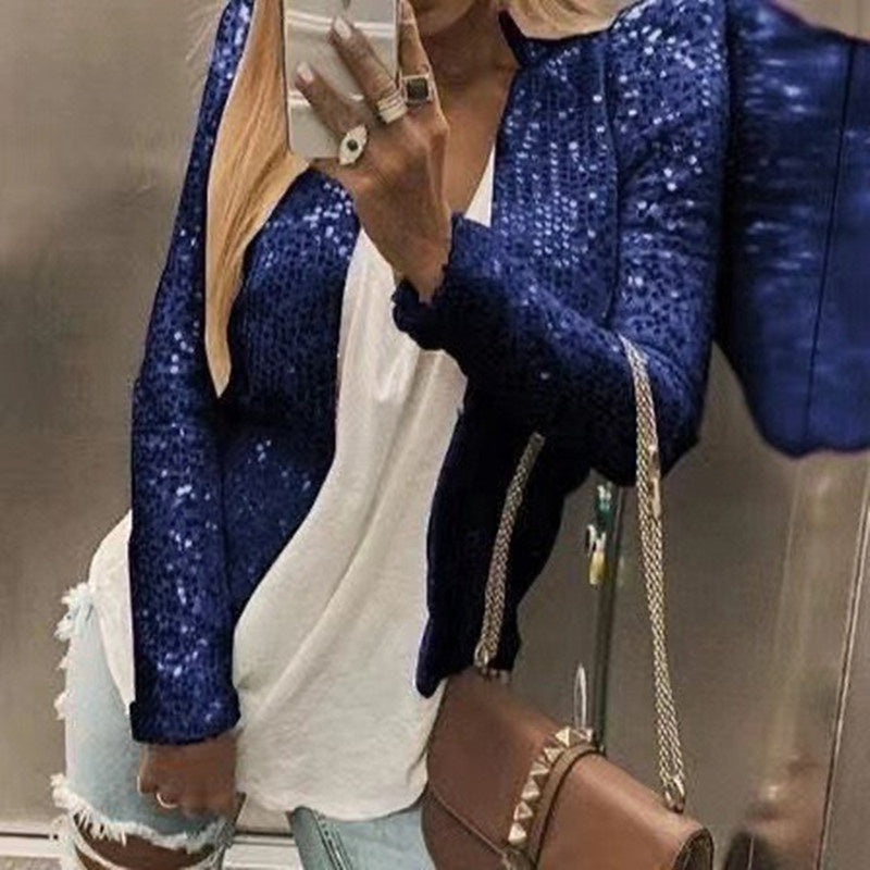 Women's Colorblock Sequin Short Jacket | Casual Glam