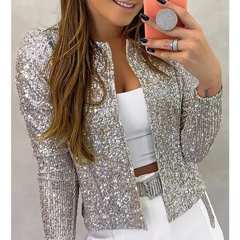 Women's Colorblock Sequin Short Jacket | Casual Glam