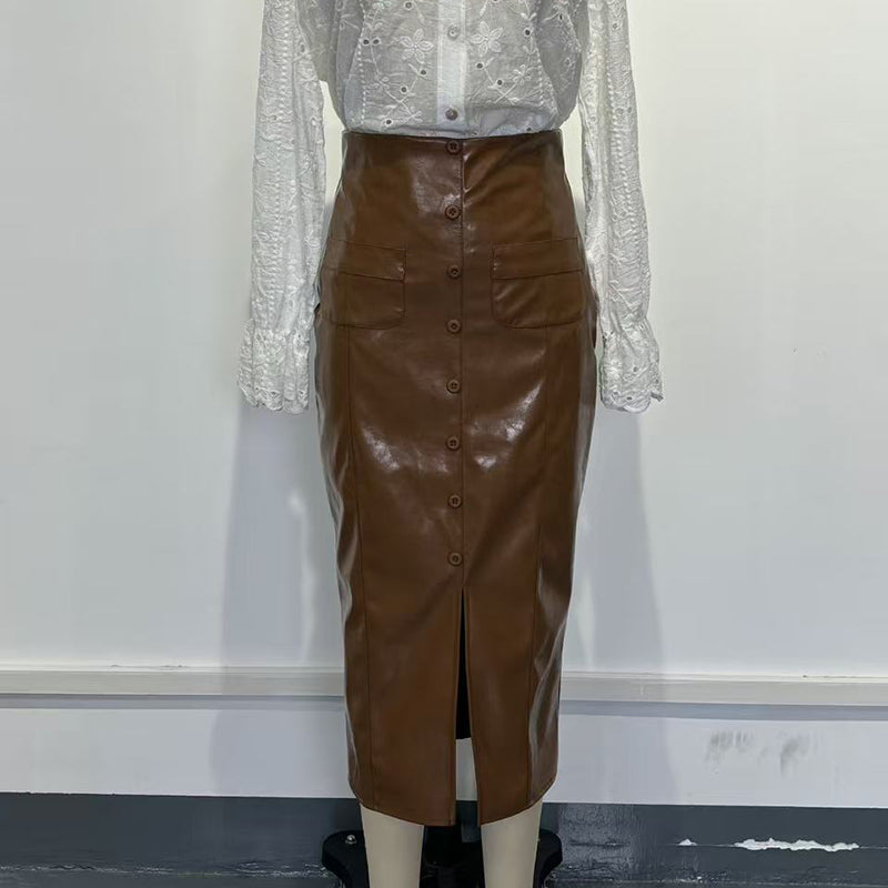 Women’s Faux Leather High-Waisted Bodycon Midi Skirt